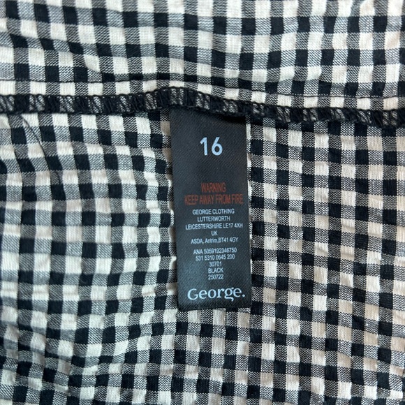 George top UK 16 black beige gingham check plaid frill blouse - Picture 8 of 9
